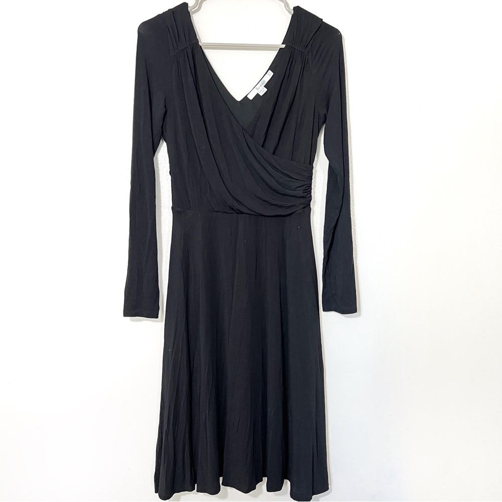 Boden Faux Wrap Y2K V-Neck Black Midi Dress Sz 4R